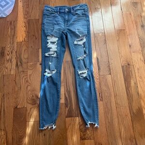 American Eagle Outfitters Blue Skinny Distressed Jeans